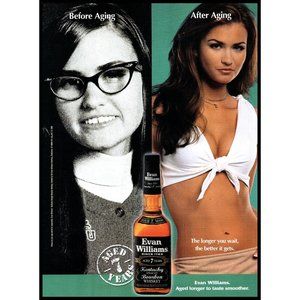 2002 Evan Williams Bourbon Vintage Print Ad Sexy Brunette White Halter Top Art